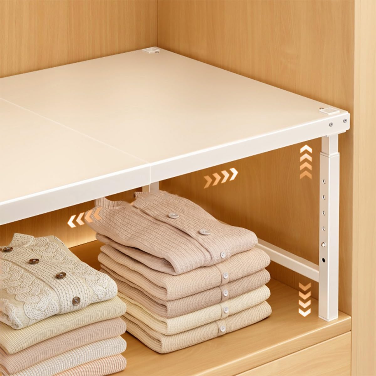 ZGWRYI Expandable Closet Shelf Organizer, Adjustable Shelving Unit for Cabinet Wardrobe, Stackable Closet Organizers for Bathroom Kitchen Pantry