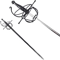 Medieval Warrior Fencing Rapier Spiral Swept Hilt Sword with Leather Scabbard - 43" Unsharpened Blade