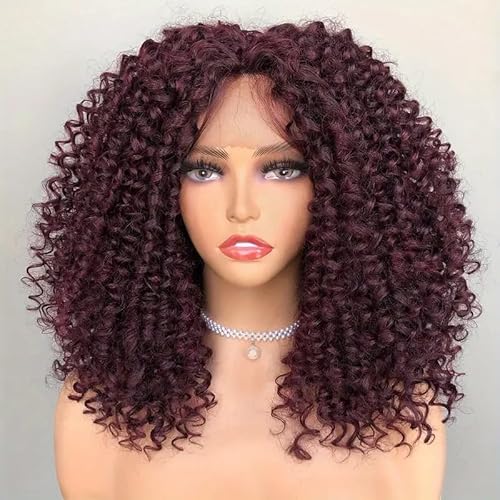 ColorCircle Burgundy 99J Curly Lace Front Wig for Black Women,Red Wine Mixed Black Color Melt Skin HD Lace Frontal Glueless Wigs Pre Plucked with Baby Hair 180% Density 18 inch (Burgundy Mixed Black)