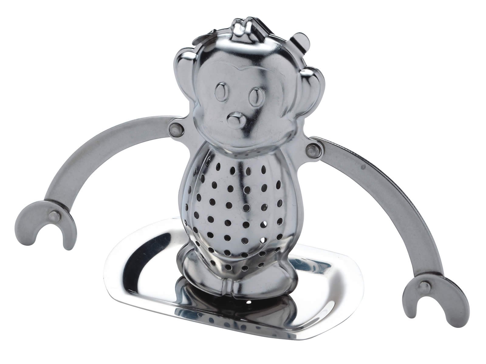 KitchenCraft Le'Xpress Loose Tea Infuser with Drip Tray, Monkey-Shaped, Stainless Steel, 1 Cup
