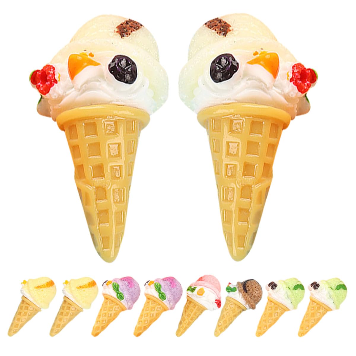 Alasum 10pcs Realistic Artificial Ice Cream Cone Model, Mixed Colors Fake Miniature Dessert Food for Photography Props, Dollhouse Pretend Play Kitchen Toys, Party Decorations & Shop Display