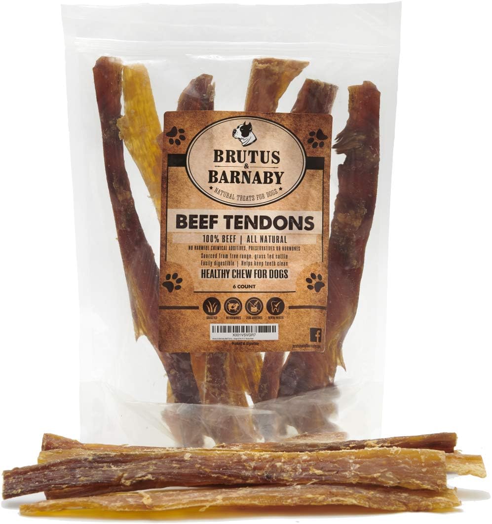 BRUTUS & BARNABY Beef Tendons for Dogs; Thick and Hearty, Grass Fed All Natural Tendon Chews for Dogs, Great Alternative to Bully Sticks
