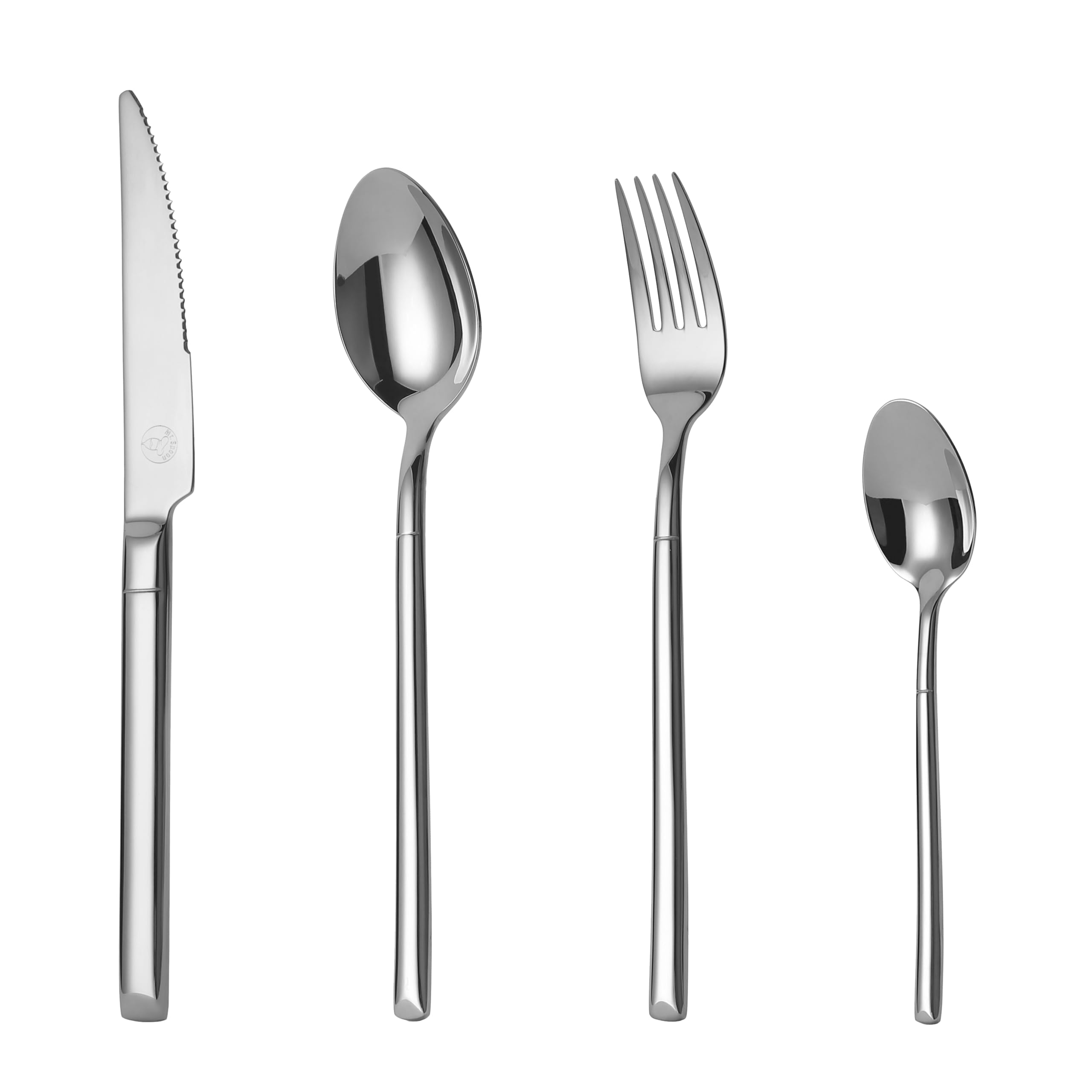 Mr.Spoon Serie Blanco Juego de 24 Piezas cubiertos,18/10 Acero Inoxidable,Plateado,Servir para 6 Personas Cuberterías,Ideas Regalo,Incluye Cuchillo/Tenedor/Cuchara.Para Casa, Hotel, Restaurante
