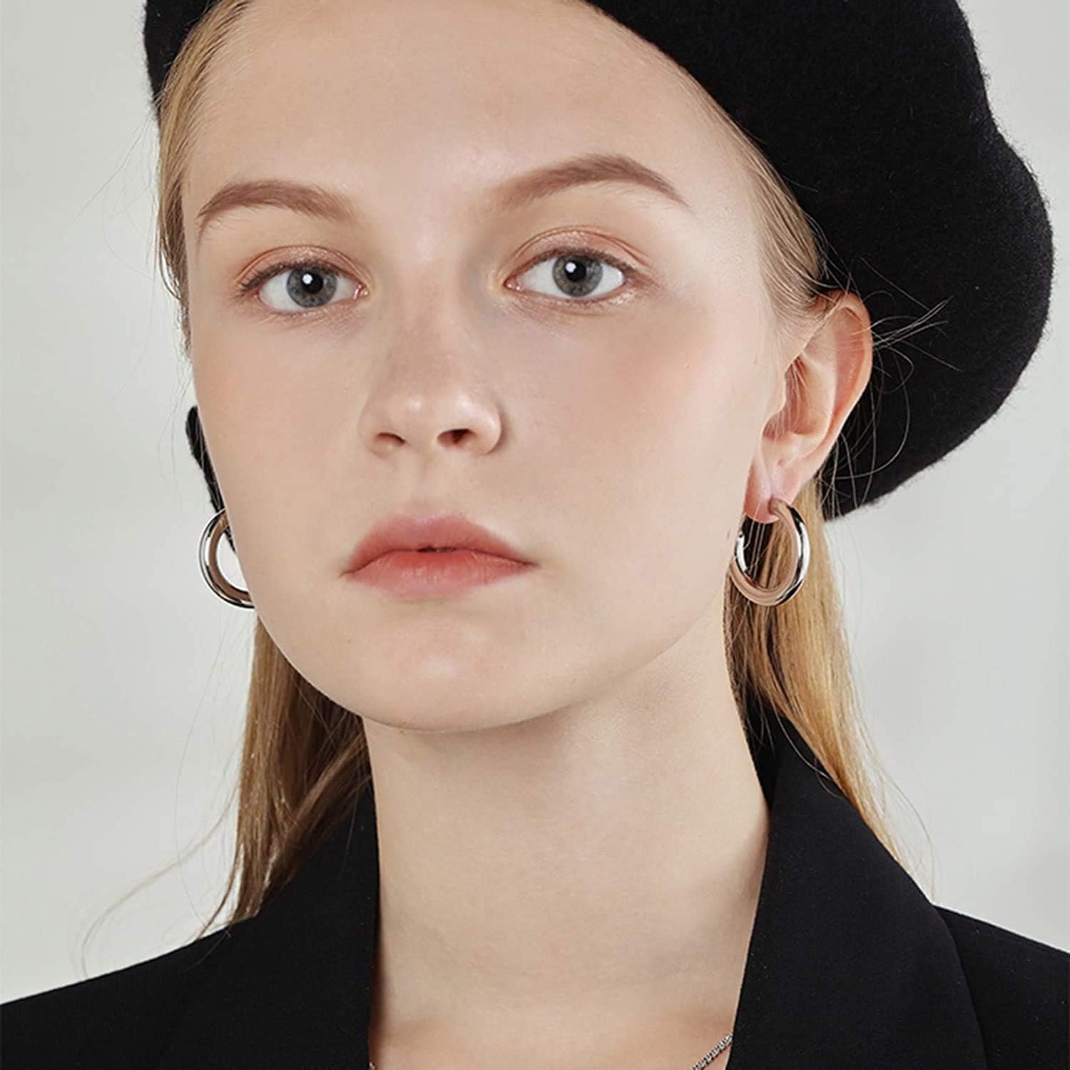 Silver & Gold Hoop Earrings for Women Girls Stainless Steel Small Thick Huggie Earrings Hypoallergenic