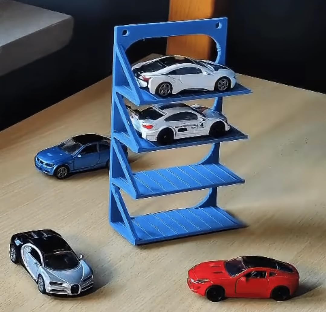 Wall-Mounted Display Rack for Hot Wheels and Matchbox Cars – 4-Tier Mini Diecast Car Shelf Organizer – Compact Toy Car Storage Stand – Blue-image-36