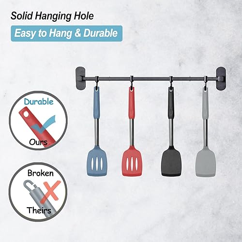 Miniatura 4 de Paquete de 2 espátulas, juego de espátulas de silicona sólida y ranurada, mango de acero inoxidable recubierto con silicona, antiadherente, aleta de