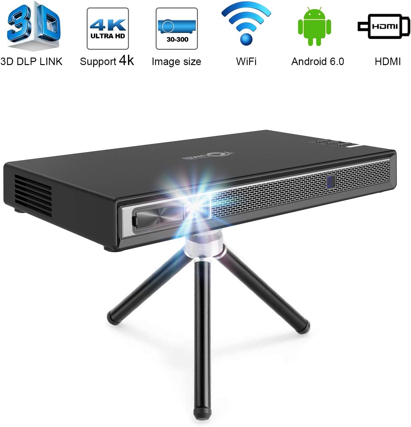 T5 Mini Projector Portable, 200 ANSI Lumens Pico Projector, Android DLP Projector Home Cinema, Support 1080P 4K HDMI 3D DLP-Link, Compatible with Fire TV Stick/PS3/PS4/Amazon Video -Black