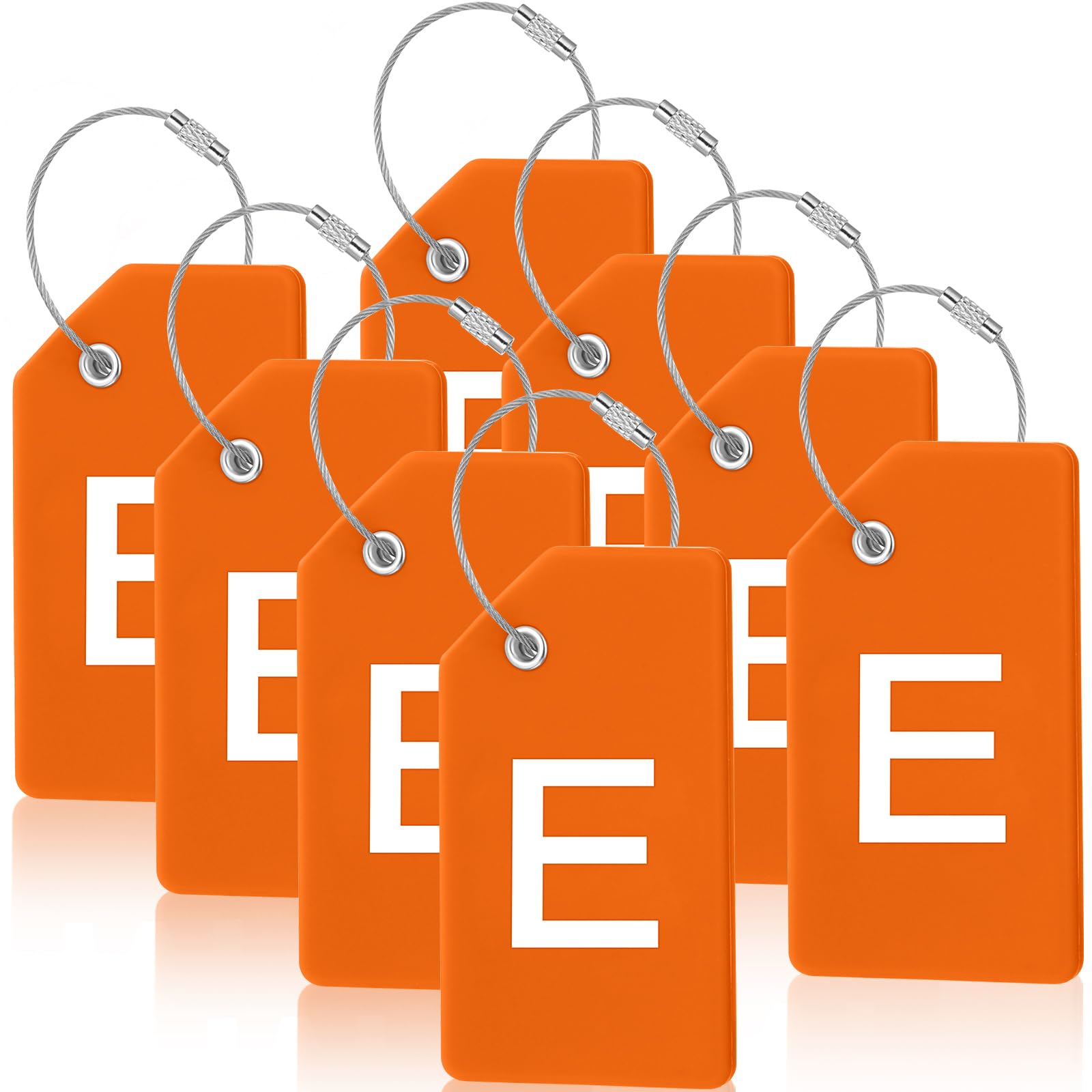 8 Pcs Initial Letter A-Z Luggage Tags Silicone Suitcase Instrument Tag with Name Card and Stainless Steel Loop(Letter E,Orange)
