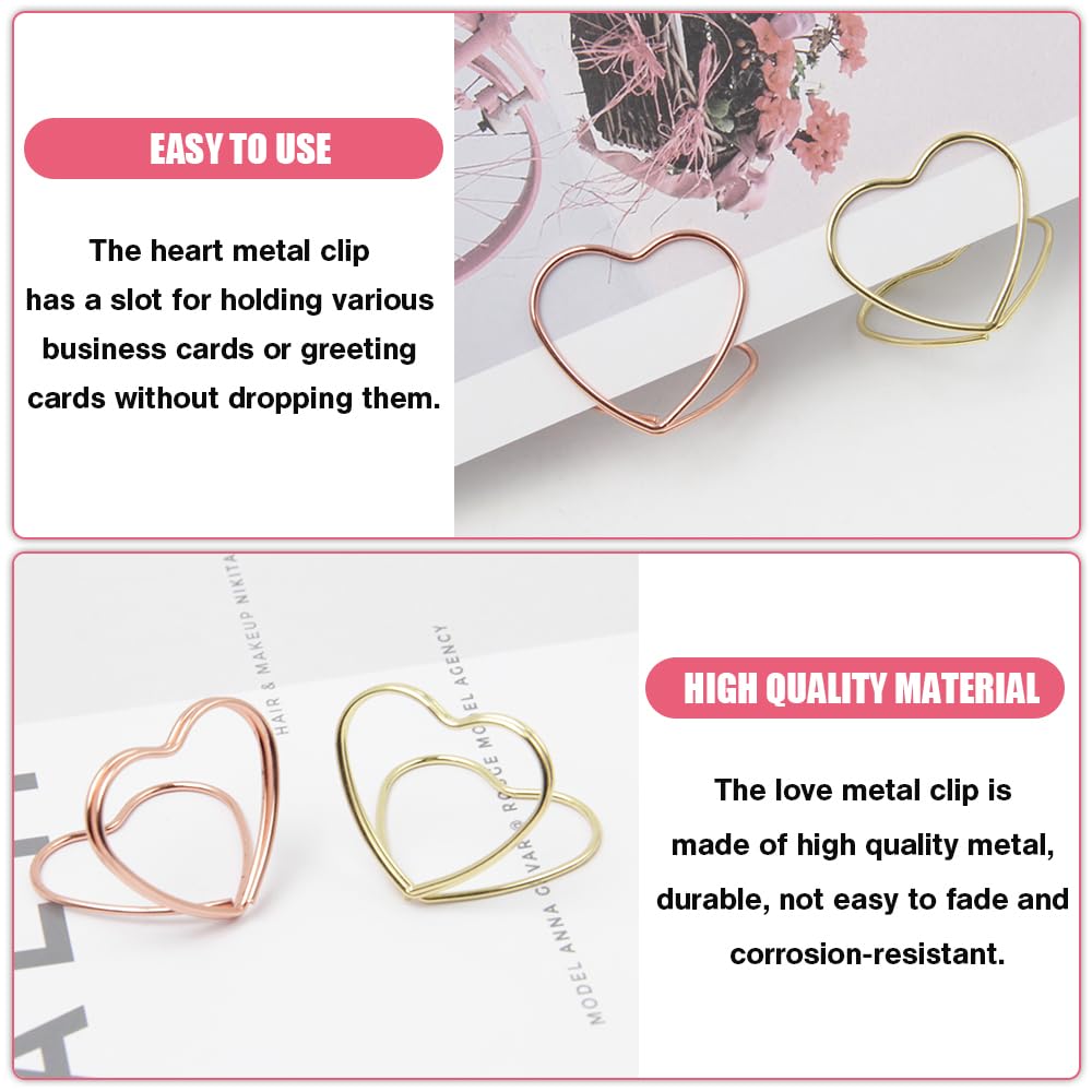 50 Porte-numéro De Table En Forme De Cœur Doré - Support Cartes, Menus, Photos - Pour Mariage, Anniversaire, Fête, Bureau - Dimensions 3x2.5 Cm