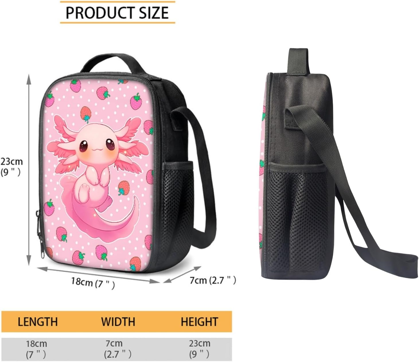 Strawberry Axolotl Backpack for Girls with Lunch Box Set - Age 5-8 Kids 3Pcs Back to School Set for Kindergarten to Elementary, Pink Bookbags