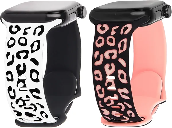 Floral Engraved Watch Bands 2 Packs, Soft Silicone Apple Watch Bands for Women 38mm/40mm/41mm/42mm/44mm/45mm/46mm/49mm, Stylish Band Compatible with iWatch Series 10 9 8 7 6 5 4 3 2 1 SE Ultra