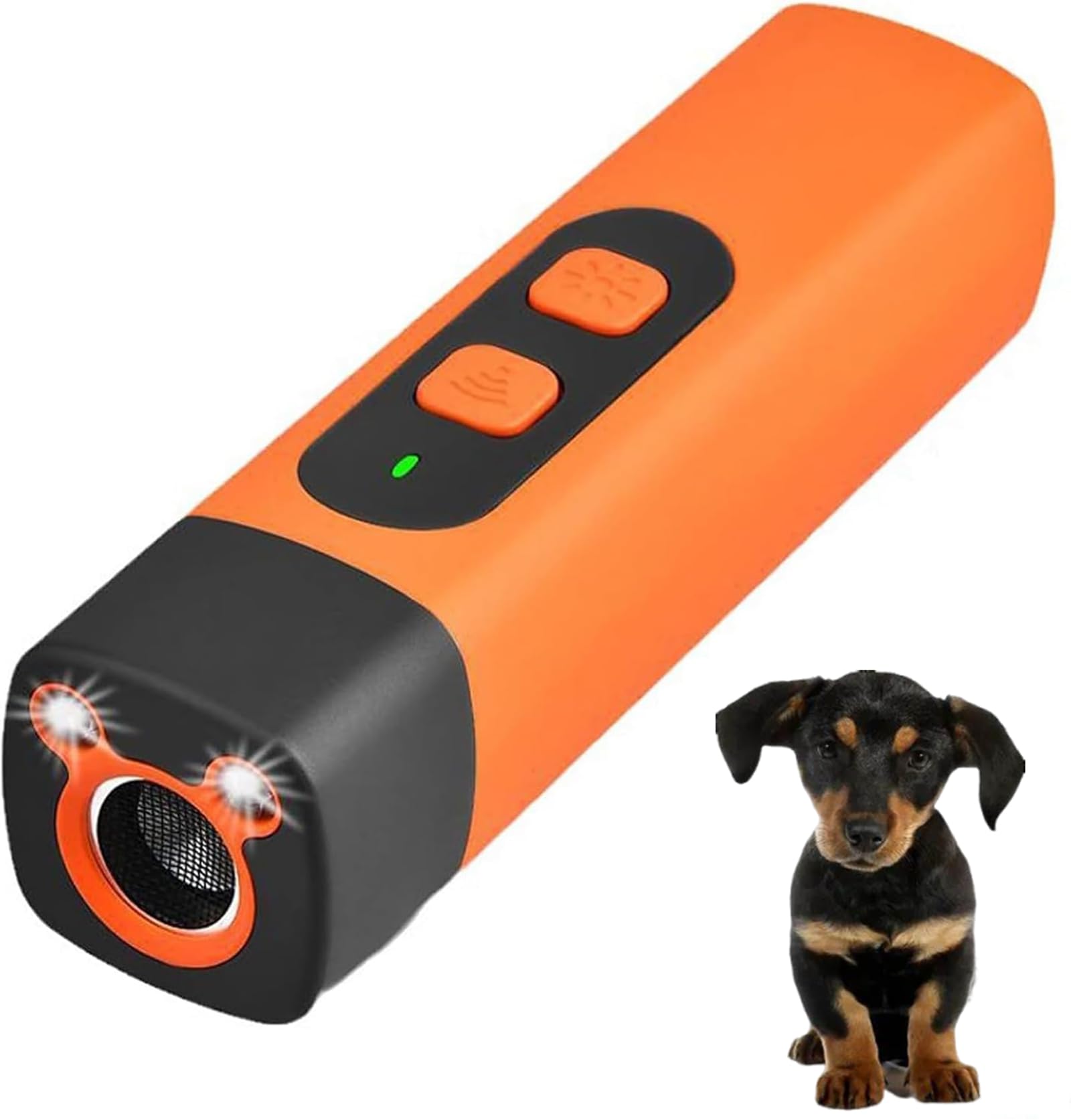 3-in-1 Ultrasonic Dog Bark Deterrent, USB Rechargeable Anti Barking Device with LED Flashlight & Display, Dog Repeller & Bark Control for Small Medium Large Dogs – Safe & Humane (Orange(A))
