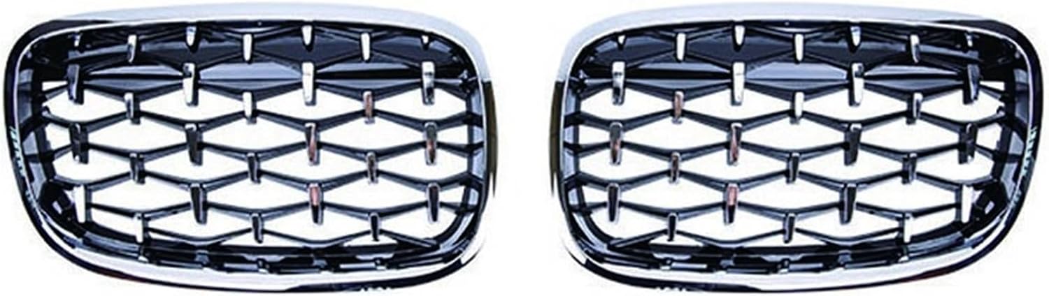 Car Front Bumper Mesh Grill Diamond Kidney Grille Compatible with BMW X5 X6 E70 E71 2008 2009 2010 2011 2012 2013 Chrome Meteor Style Grills(Silver)
