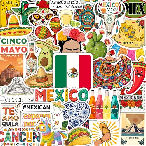100Pcs Mexico Stickers for Scrapbooking for Luggage for Water Bottle - Mexican Stickers and Decals - Mexico Party Supplies & Decorations - Mexican Gifts for Women & Men