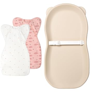 100% Waterproof Baby Diaper Changing Pad Wipeable Teddy Bear EVA Foam Skin-Like Surface Fully Impermeable to Fluid, Portable Non-Slip Change Mat Swaddle Blanket Sleep Sacks with Arms Up Design 2 Packs