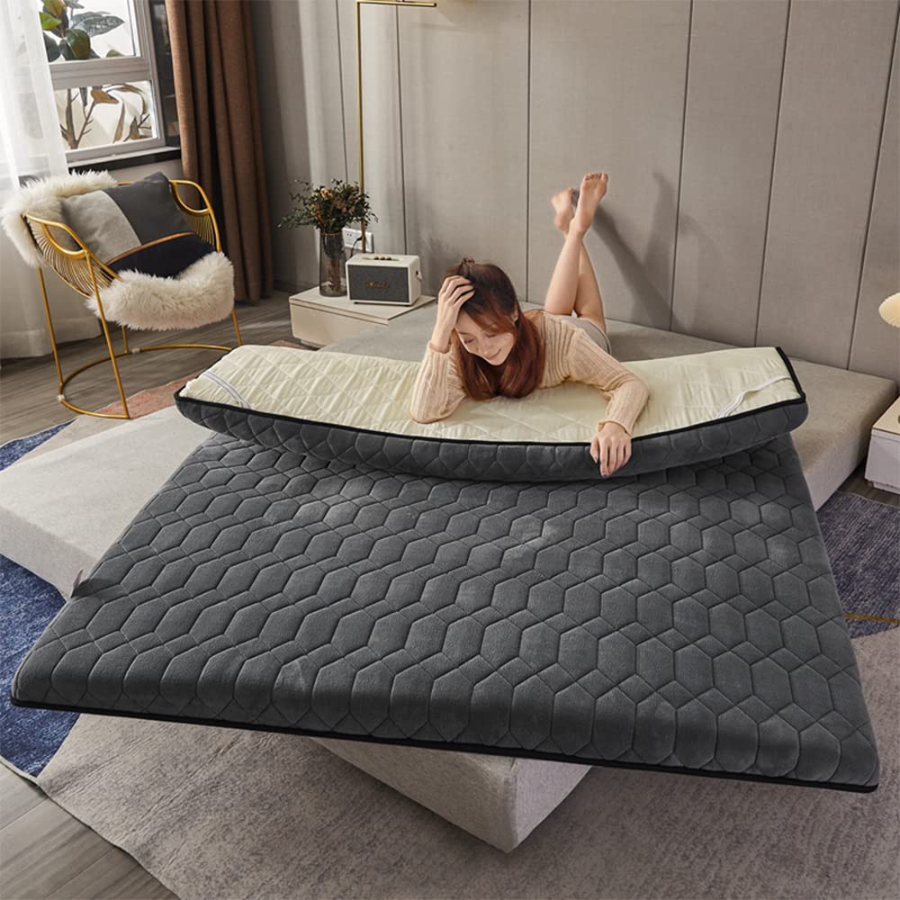 Colchón de futón japonés, colchón de suelo de tatami grueso, almohadilla para dormir en el suelo impresa, estera transpirable, colchón para invitados, colchón acolchado para cama ( Color : Grey , Size
