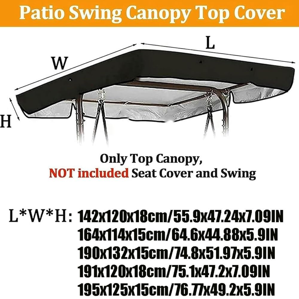 Tetto di Ricambio per Dondolo Hollywood, Copertura per Dondolo da Giardino 195x125cm 3 Posti Impermeabile Baldacchino di Ricambio per Altalena(Black,164x114cm/64.6x44.88in)