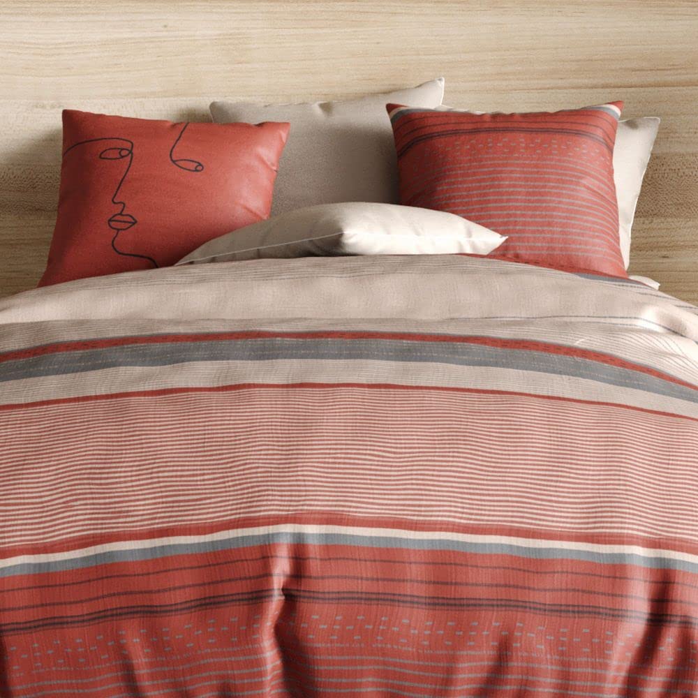 Housse de Couette réversible 220x240 cm + 2 taies d'oreiller 63x63 cm Percale de Coton Hana