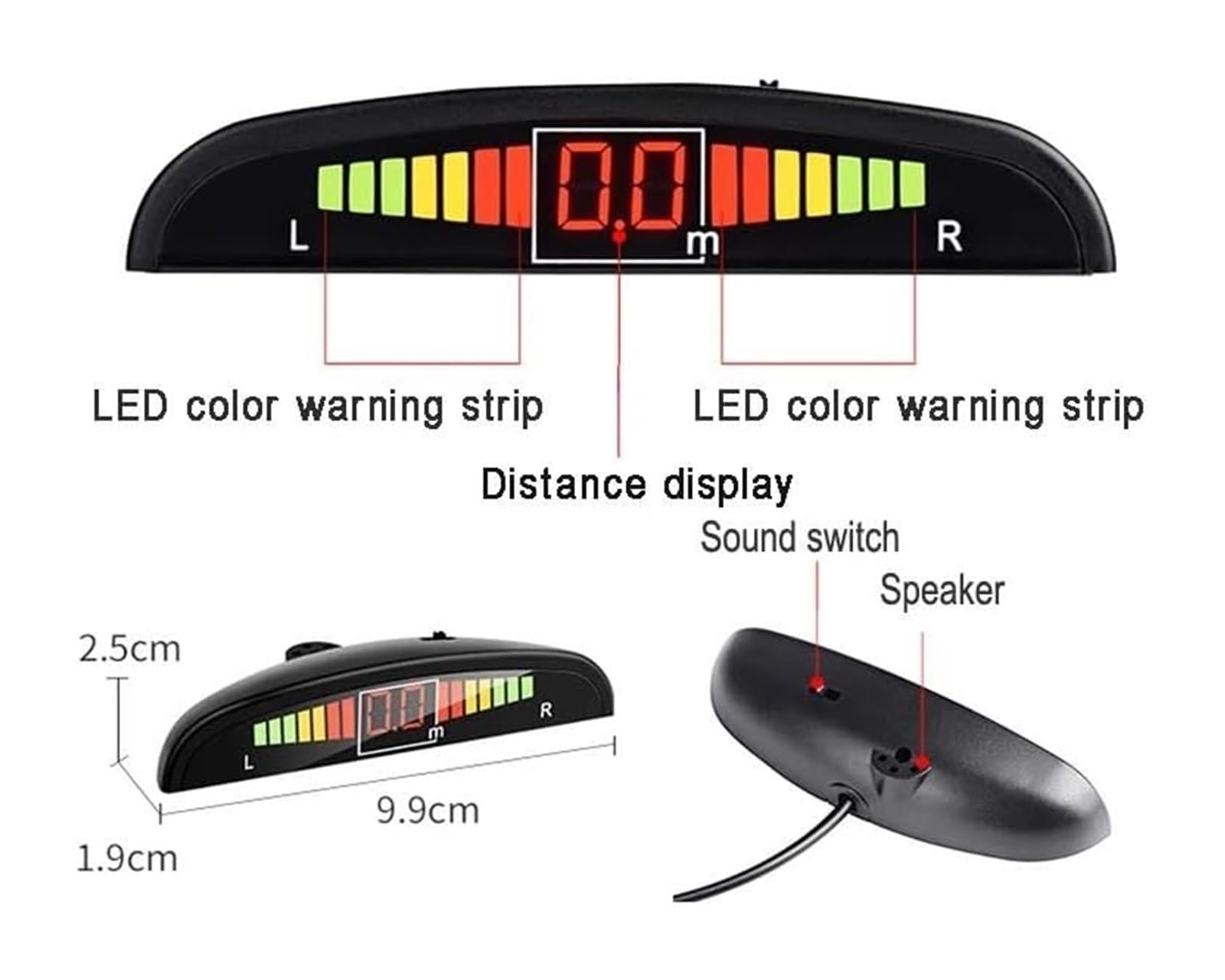 Kit Sensor Estacionamiento Radar Marcha Atrás Trasero para Coche Pantalla Retroiluminada Interruptor Detector Monitor 4 Sensor De Aparcami(Rojo)