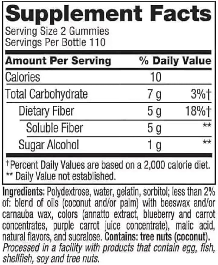 Vita Fiber Well Gummies, Sugar Free, Peach, Raspberry & BlackBerry Flavors, 220 Count, Pack of 1