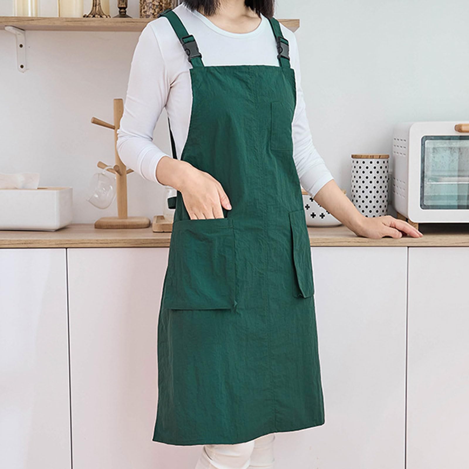 Grembiule da donna con fibbie regolabili, tinta unita, con tasche per cucinare, giardinaggio e barbiere