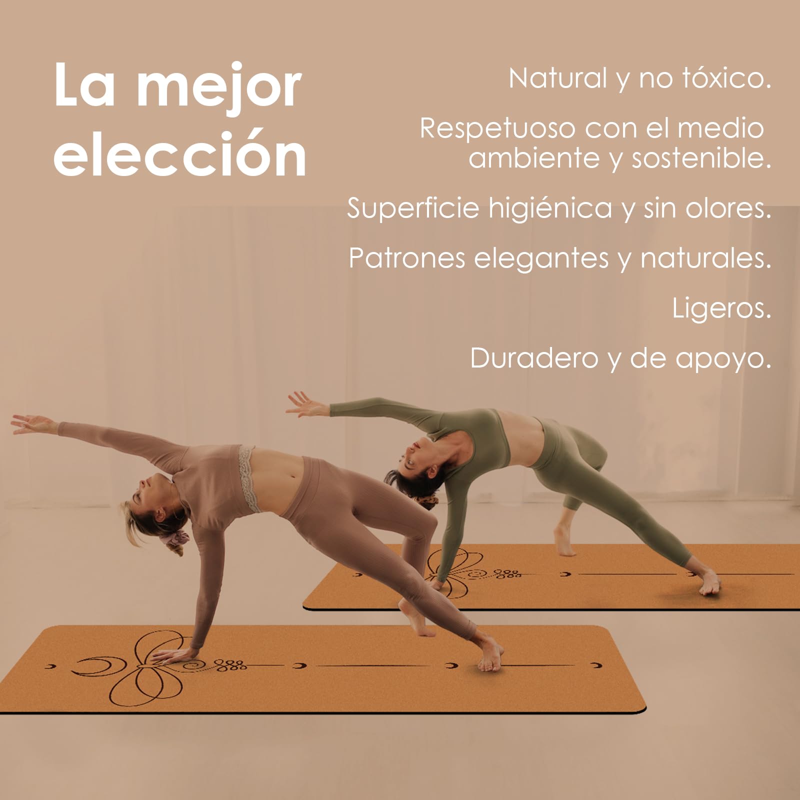 Esterilla de Yoga de Corcho Antideslizante - Alfombra para Entrenamiento de Gimnasia,sin sustancias nocivas, para Yoga y Pilates - Colchoneta de 183 x 61 x 0.4CM-con Correa de Transporte
