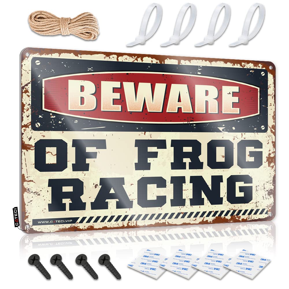 STWNVOITV Old Signs Metal Vintage Beware Of Frog Racing Tin Sign Tin Metal Decor Garage Accessories For Man Cave(20X30CM)