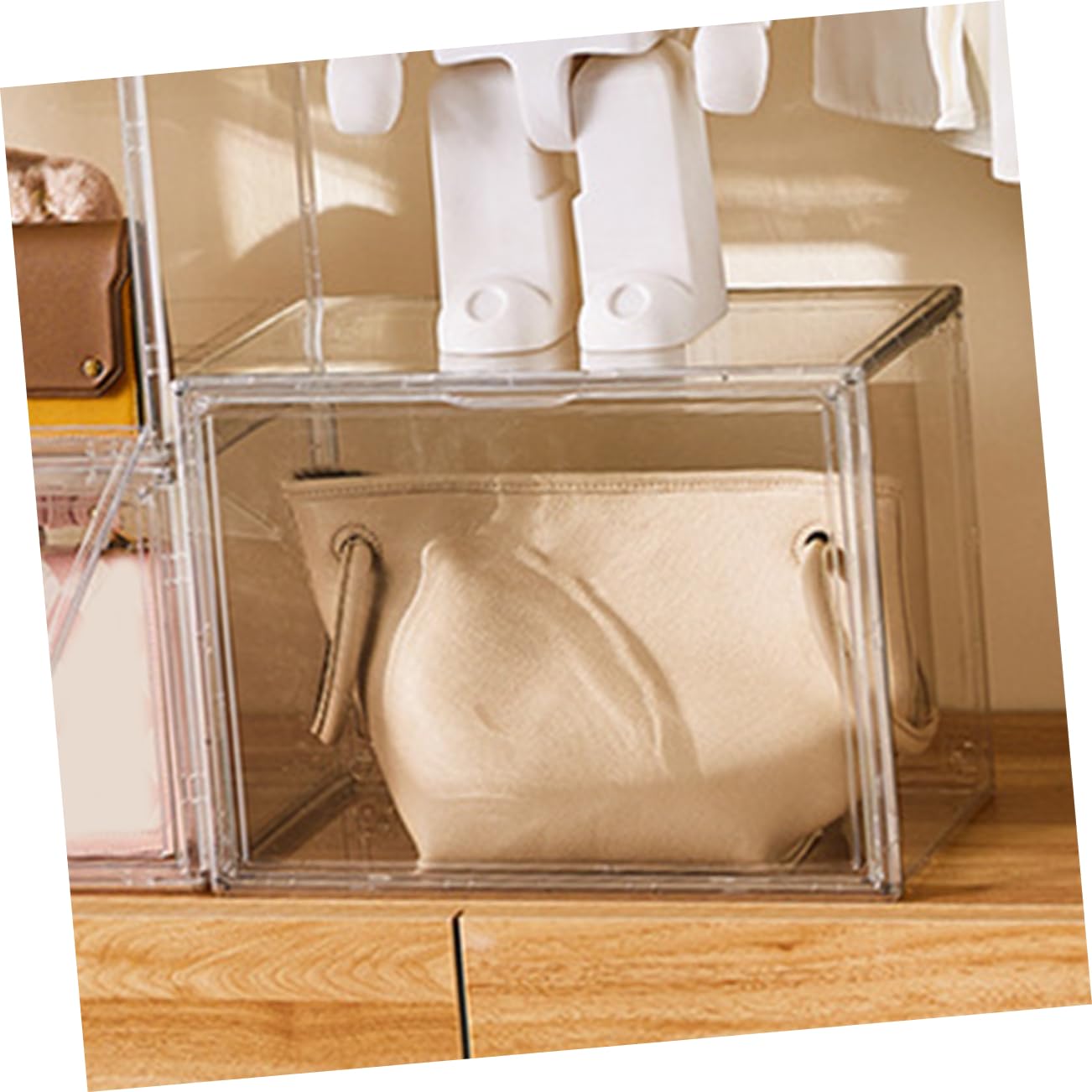 Caja De Exhibición Transparente Prueba De Polvo Caja para Muñecas y Figuras Vitrina para Estatuas para Armario o Vitrina De Bolsos