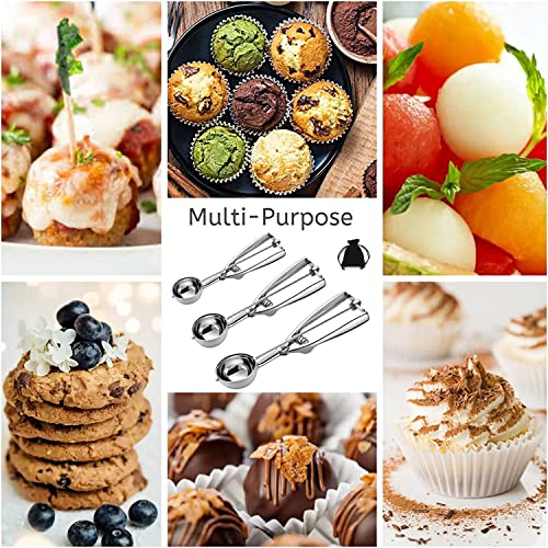 Image of Ice Cream Scoop, 3Pcs Cookie Scoop Set, Stainless Steel Cookie Scoops for Baking Set of 3, Cookie Scooper for Baking, Ice Cream Scooper with Trigger Release, Cookie Dough Scoop