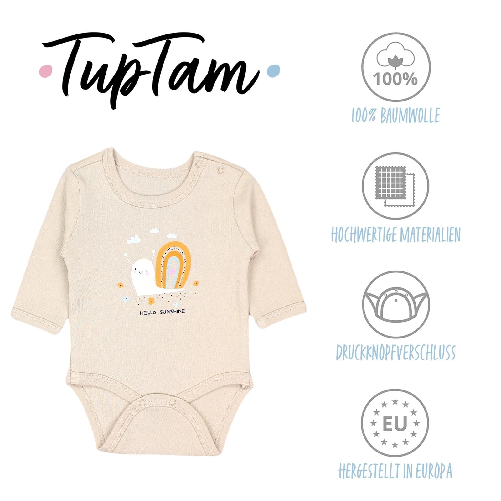 TupTam Body Neonato Manica Lunga – Body Bambino in Cotone OEKO-TEX, Set 5 Pezzi