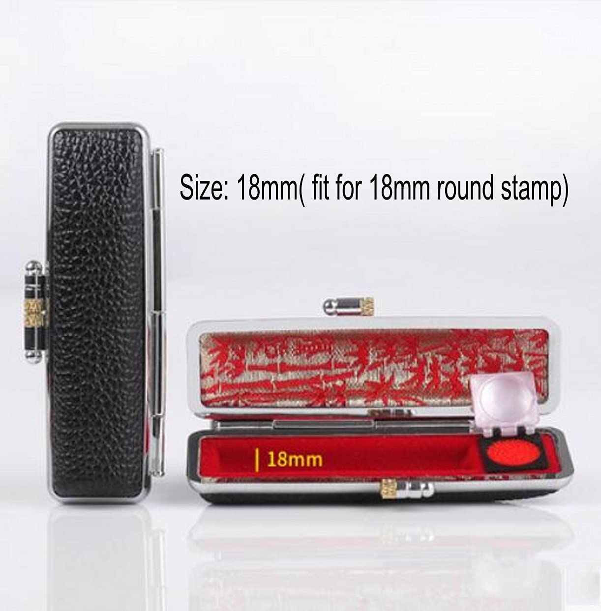ZHONGJIUYUAN Caja de almacenamiento rectangular portátil para sellos redondos de nombre chino con almohadilla de tinta roja, mini sellos de metal de madera, organizador de joyas, (negro, 0 ~ 18 mm), 1