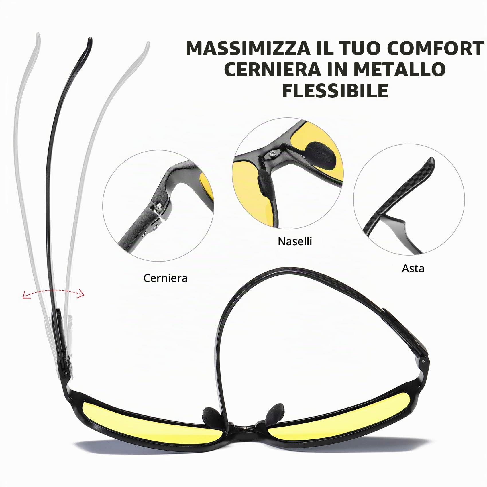 DUCO Occhiali da guida notturni per uomo e donna con occhiali per visione notturna con telaio in fibra di carbonio. Occhiali polarizzati a contrasto anti-riflesso 8206