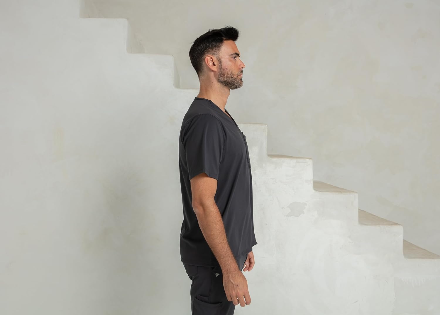 Scrub Top for Men - 3 Pockets, Tailored Fit, V-Neck, 4-Way Stretch, Moisture-Wicking - Image 2