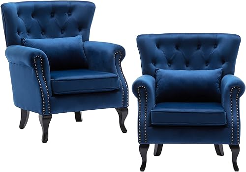 Miniatura 15 de chairus Silla de Acento Moderna de Mediados de Siglo Cómoda Silla Individual de Sofá Capitoneada Sillón con Respaldo Alado con Almohada para Club,