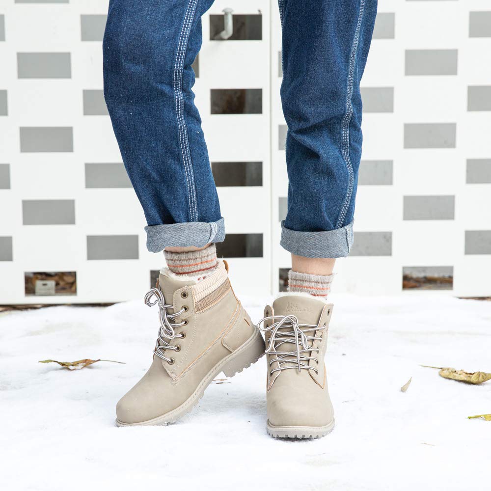 Hitmars Stivali Donna Invernali Stivaletti da Neve Pelliccia Scarpe Snow Boots Caldo Stringati Scarponi Bassi Antiscivolo Trekking Nero Marrone Grigio Rosa 36-43 EU