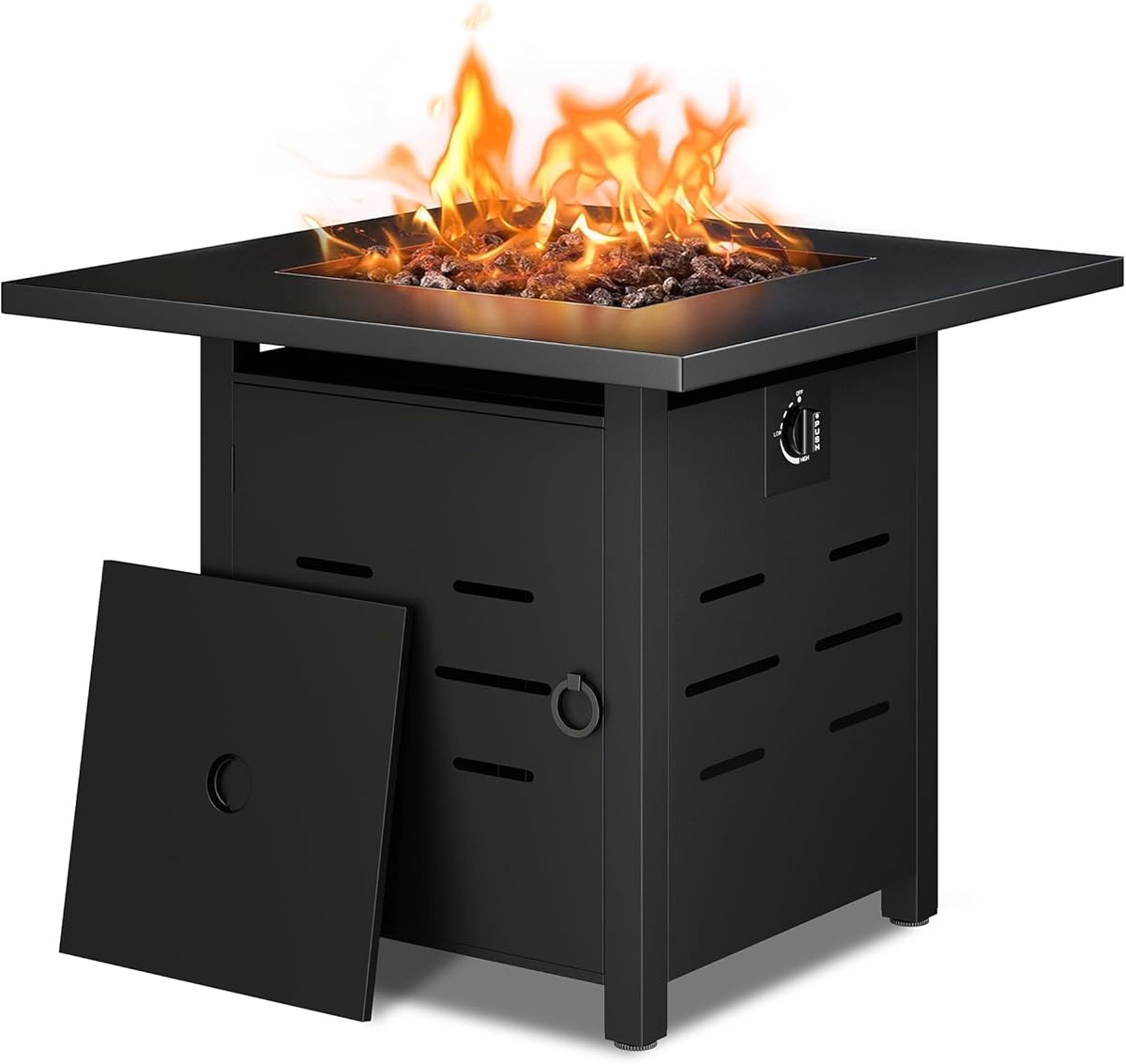Shintenchi 30 inch Outdoor Propane Fire Pit 40,000 BTU Gas Fire Pit Table with Lid & Lava Rock, Waterproof Cover, Square Gas Firepit Table for Garden/Patio, CSA Certification