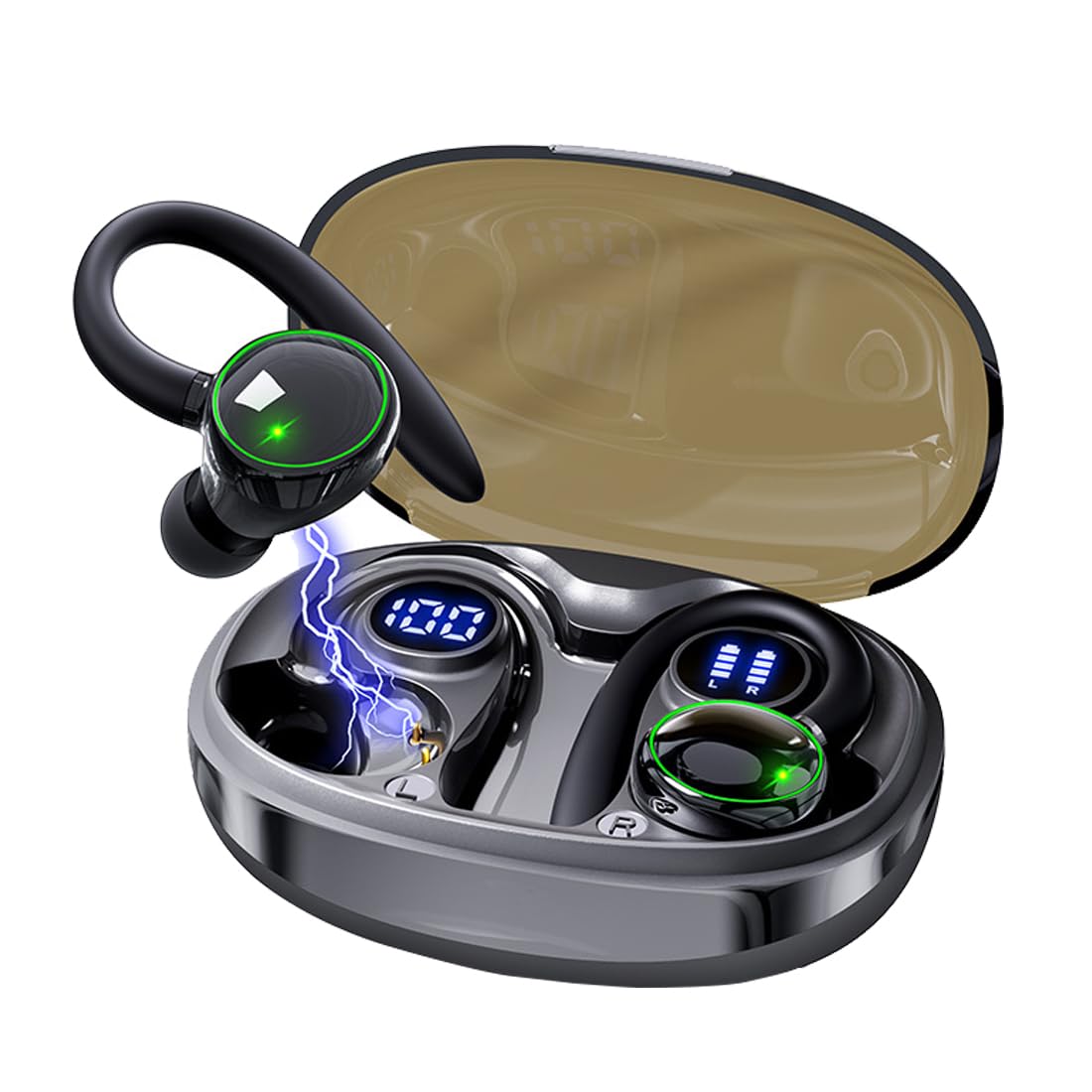 Bezprzewodowe słuchawki nauszne Bluetooth 5.3, wodoodporne IPX5, inteligentne dotykowe bezprzewodowe słuchawki, odpowiednie do biegania, jazdy na rowerze, słuchawek fitness, wyświetlacz LED