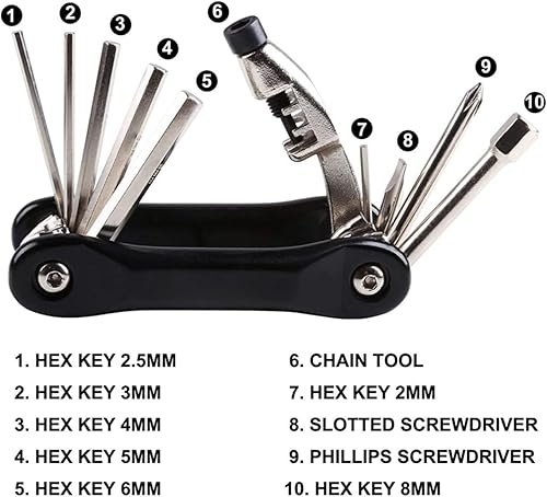 Miniatura 3 de YBEKI Kit de reparación de neumáticos de bicicleta con mini bomba de 210 PSI y multiherramienta 10 en 1 Incluye rompedor de cadena, parches sin