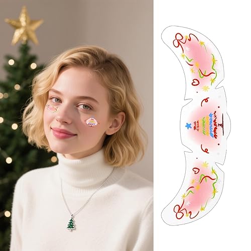 Halloween Bat Glitter Freckles,8 Pcs Pumpkin Spider Web Waterproof Makeup Patches Shimmer Freckle Set Temporary Tattoos for Women Parties(White with Pink Christmas)