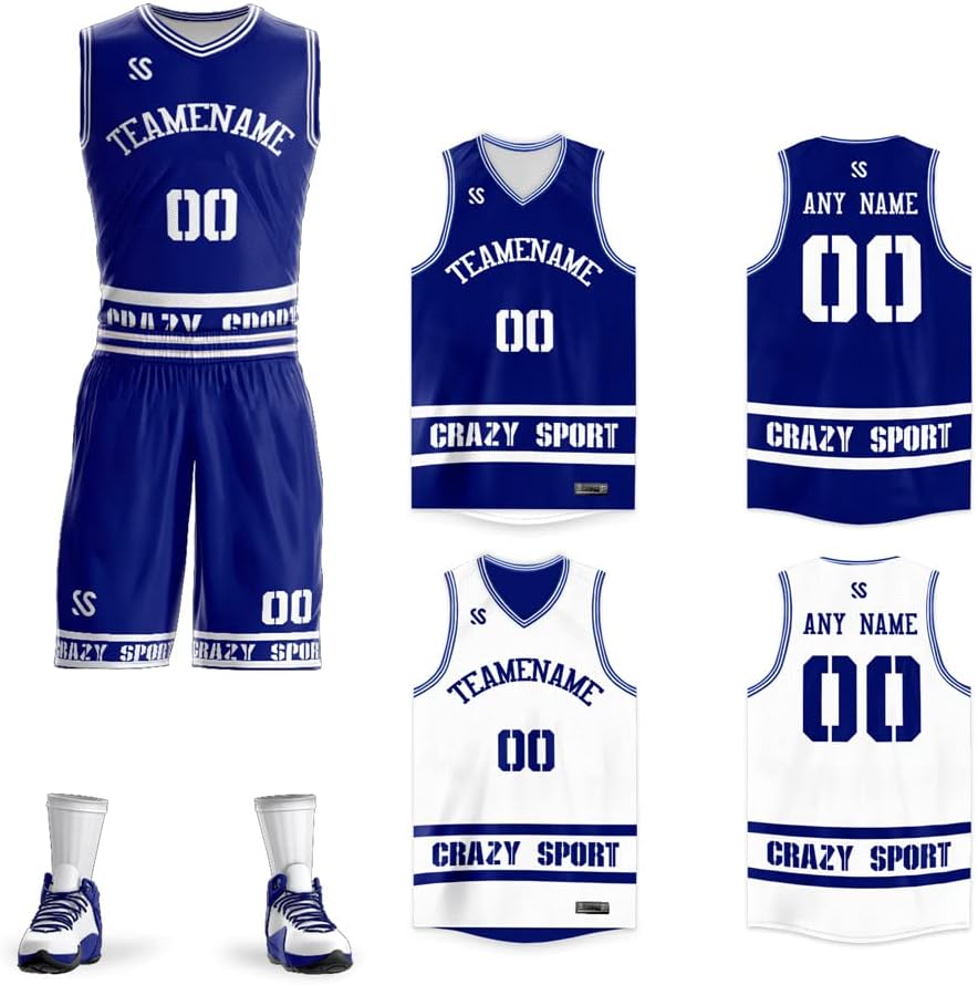 Custom Basketball Jersey Reversible Uniform Add Any Team Name Number Personalized Sports Vest for Men/Youth