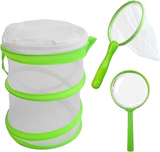 KVBUCC 3-Piece Insect Catching Tool Set, Foldable Insect Catching Tool, Portable Insect Catching Net, Insect and Butterfly Habitat Cage (Green)