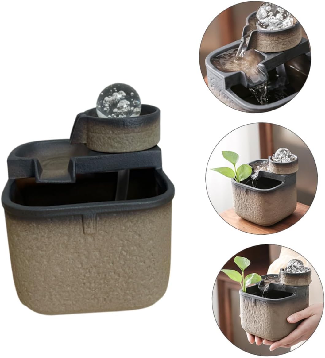 Unomor Ceramic Desktop Fountain Ornament with Rotating Ball Small Tabletop Waterfall Decor for Office and Home Indoor Landscape Accent Feng Shui Wealth Symbol