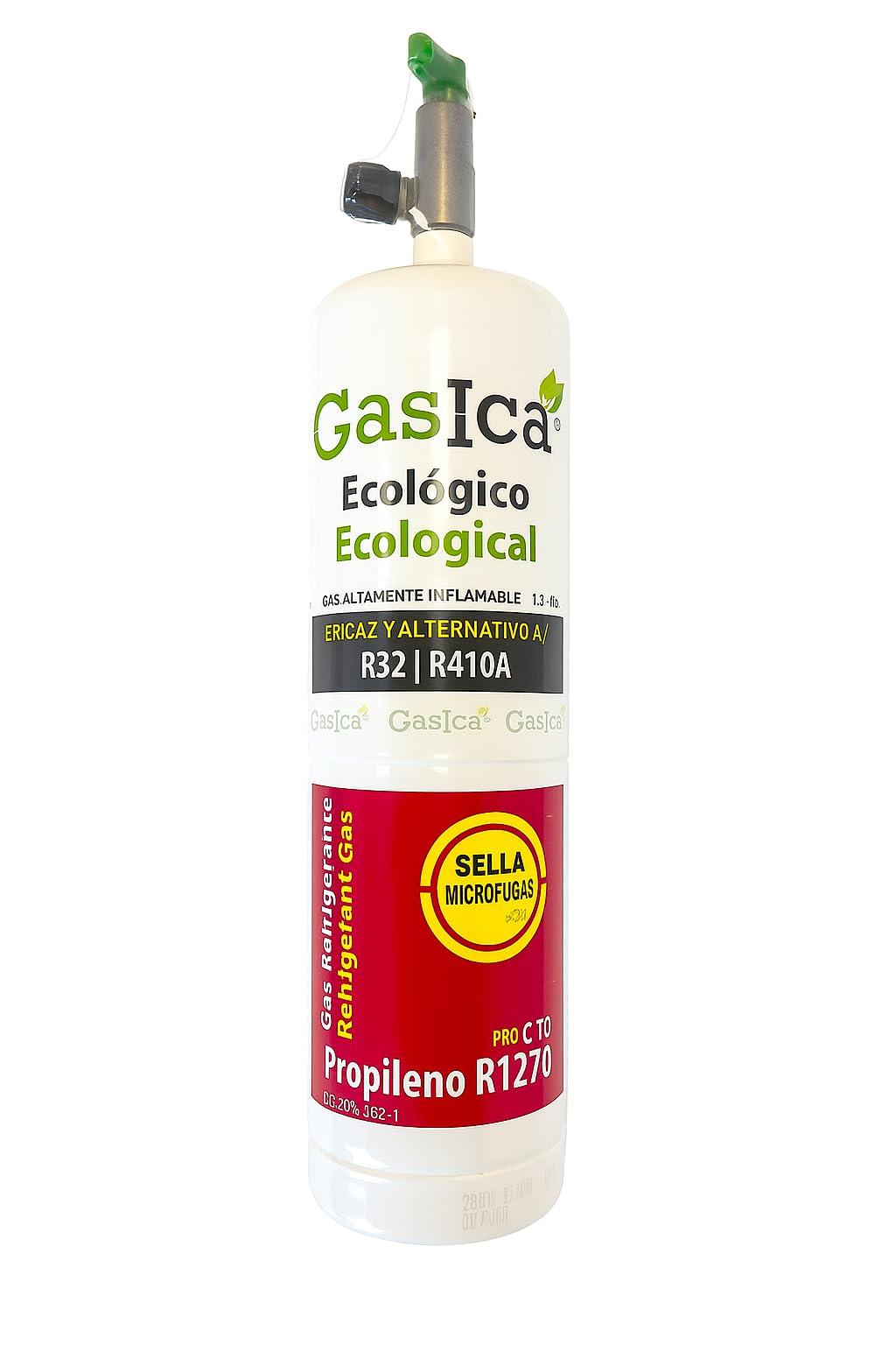 ALL4SALE Envase Gas Refrigerante Ecológico Orgánico Gasica C10 Pro 400gr Peso Neto Compatible con R410A R32 Equivale a 800gr con Válvula Incluida para Aire Acondicionado Split