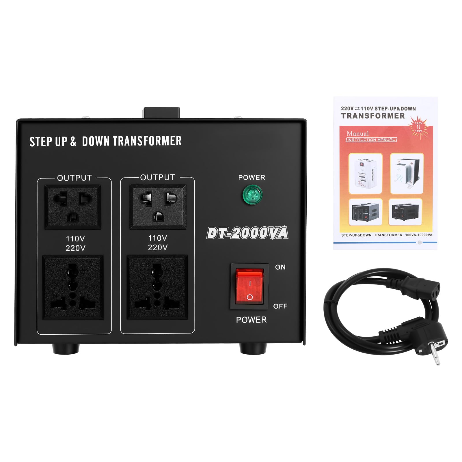 Transformador de voltaje 220 V a 110 V convertidor de voltaje step-up/down 2000 W, para aire acondicionado, frigorífico, lavadora, ordenador, TV, ventiladores eléctricos