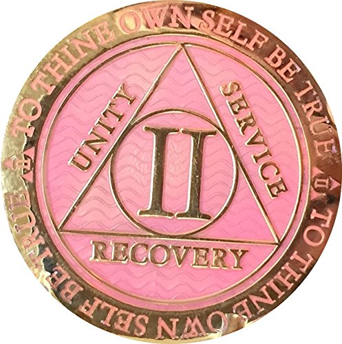 RecoveryChip 2 Year AA Medallion Reflex Pink Gold Plated Alcoholics Anonymous Chip
