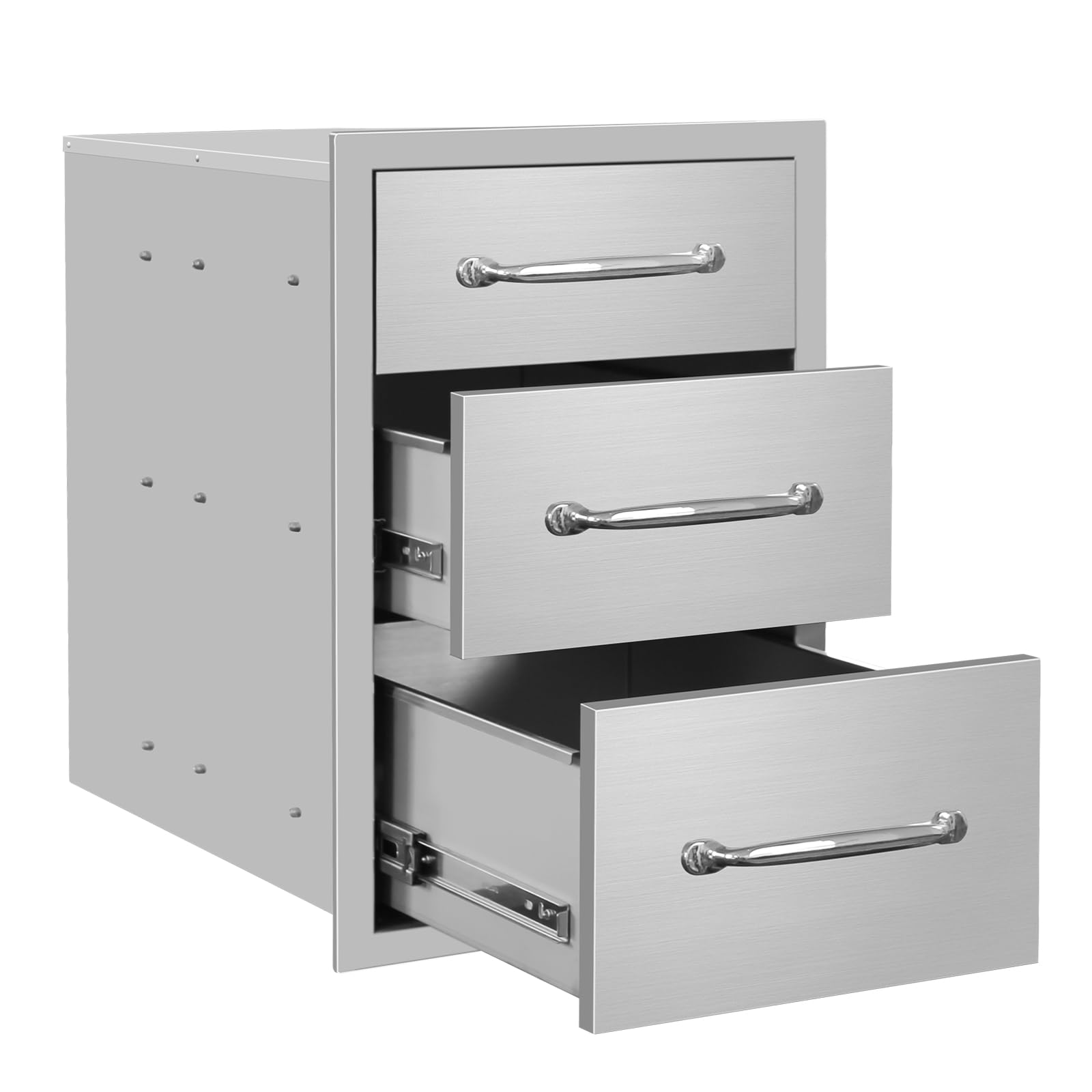 Outdoor Kitchen Drawers 14" W x 21"H x 21"D Stainless Steel Drawer BBQ Triple Drawers with Chrome Handle for Outdoor Kitchen Island, Patio Grill Station