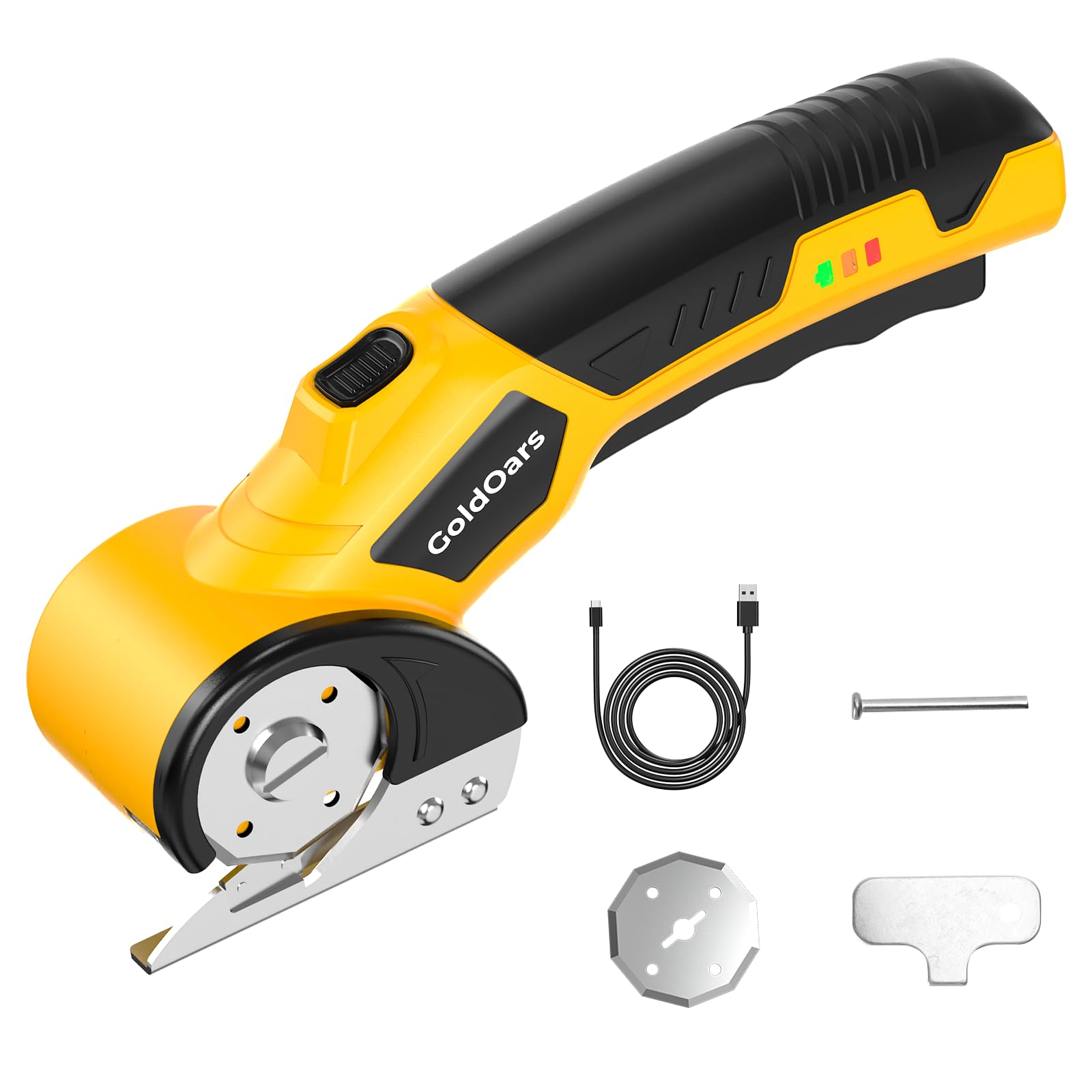GoldOars Kartonschneider, Elektrische Schere mit 4V 2000 mAh Akku, 6mm Schnittstärke für Pappe, Kartons & Basteln, inkl Ersatzklinge