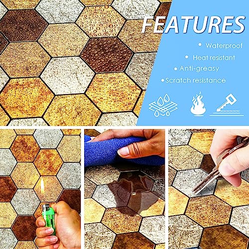 Tenashome Metal Backsplash Peel And Stick Hexagon Tile Stick On Kitchen Bathroom Fireplace In Embossing Retro Gold Foil,1-Sheet #TOP2