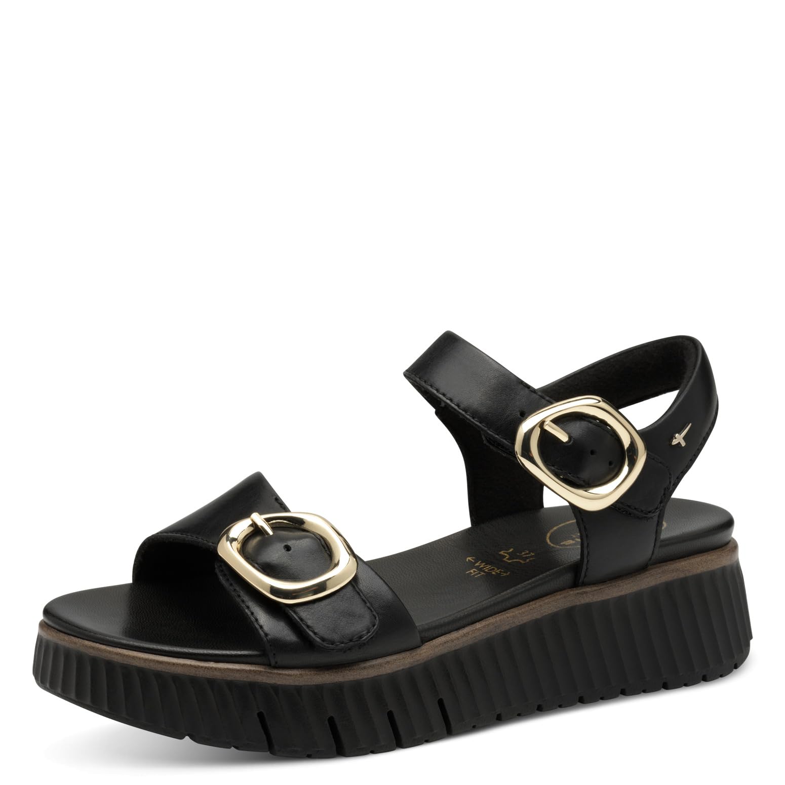 Tamaris Comfort sandales plates femme cuir plateformes, Black, 39 EU
