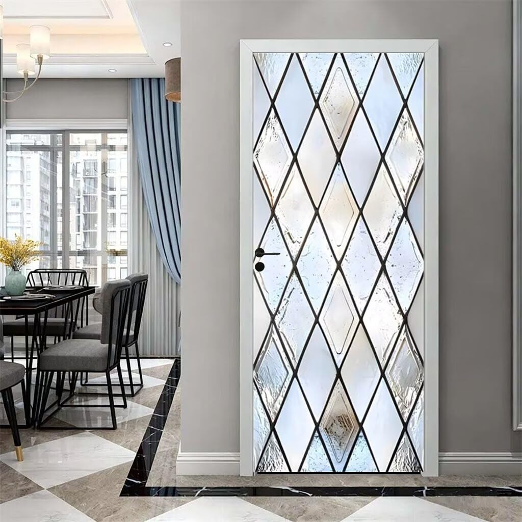 Türfolie Selbstklebend Glasstruktur 77x200cm 3D Türaufkleber Türtapete Selbstklebend Türposter Geometrisch Fototapete PVC Wasserfest Klebefolie Tür Wandtapete für Wohnzimmer Schlafzimmer (DS111)